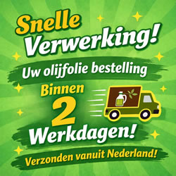 Olijfolie binnen 2 dagen geleverd, verzending vanuit Nederland.